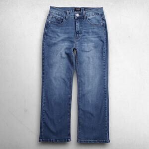 Curve Appeal High Rise Kick Flare Ankle Jeans Faded Stretch Women 6 Blue